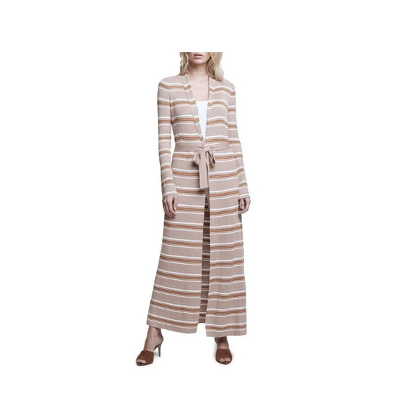 L'AGENCE Mirija Pink White Gold Metallic Stripe Duster Cardigan Sweater - Picture 1 of 7
